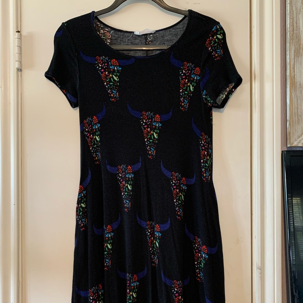 Black skater dress with cow design